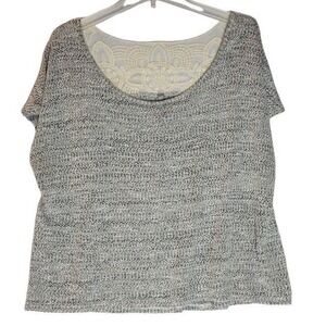 Massini Gray Knit Top XL Short Sleeve‎ Lace Back Casual Blouse